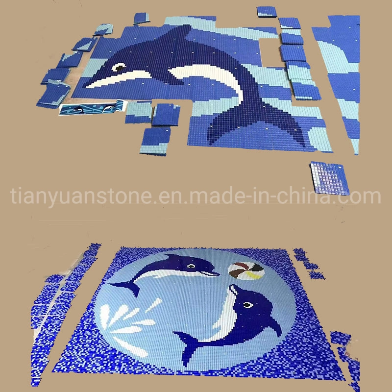 Swimming Pool Design Art Glass Mosaic Ocean Fishes Pattern Pool Glass Mosaic Murals
