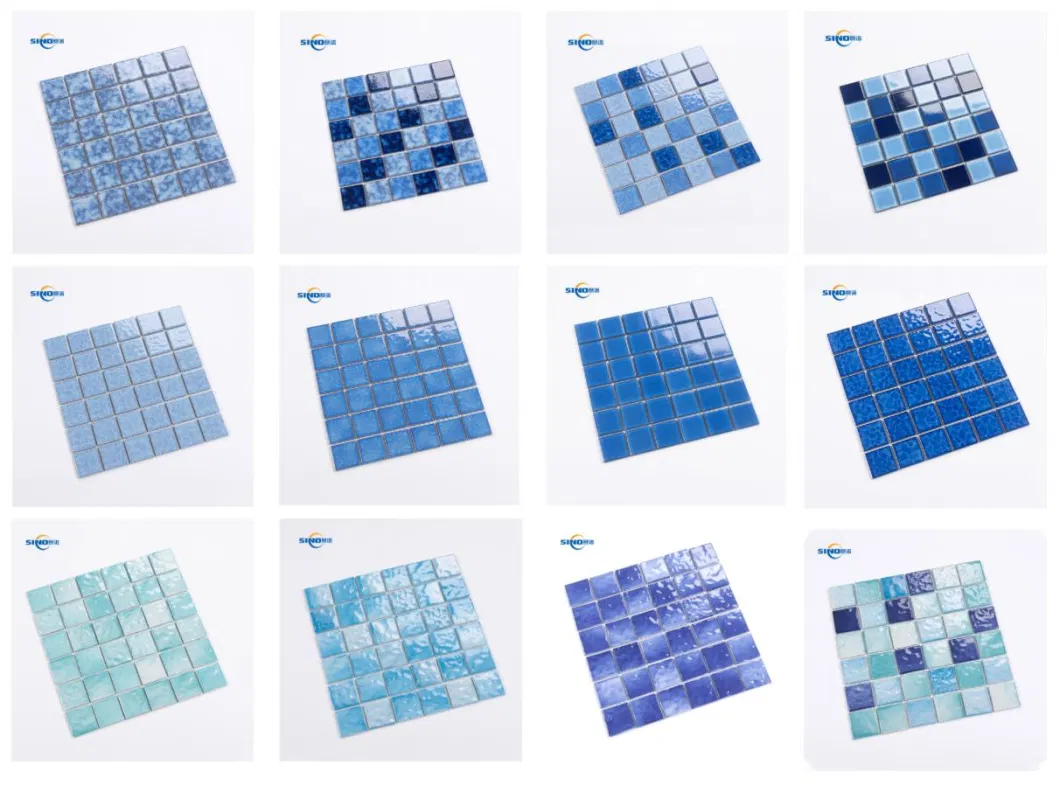 Various Types Swimming Pool Mosaic Hot-Melting Glass Mosaic Porcelain Mosaic Iridescent or Crystal Blue Mosaic Tile