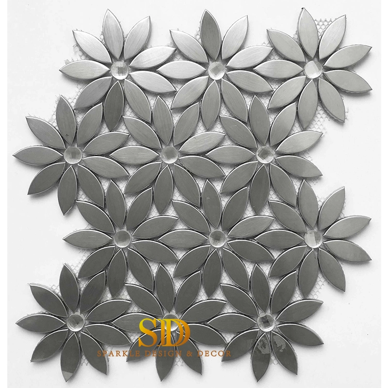 Hotsale Metal Mosaic Flower Pattern Tiles Brushed Aluminum Mosaic Tiles for Bathroom Wall Decoration