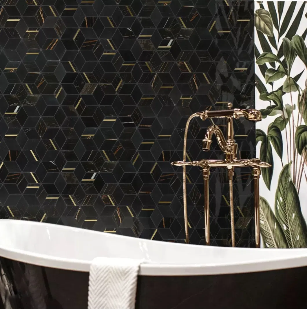 Black Marble and Gold Metal Wall Tile Mosaic