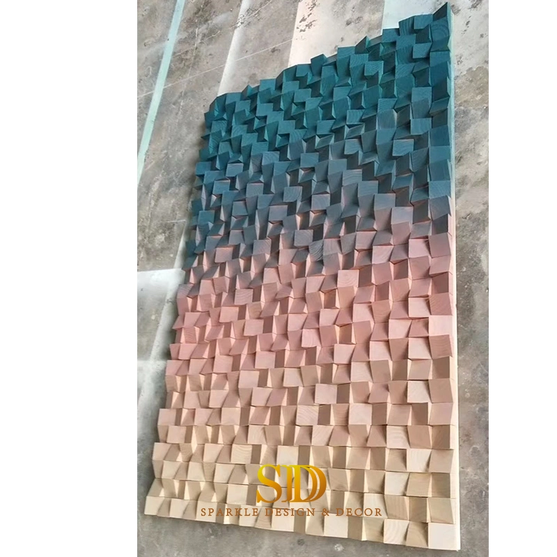Manufacturer Customized Rainbow Colorful Wood Mosaic Puzzle Wood Mosaic Wall Murals for Sale
