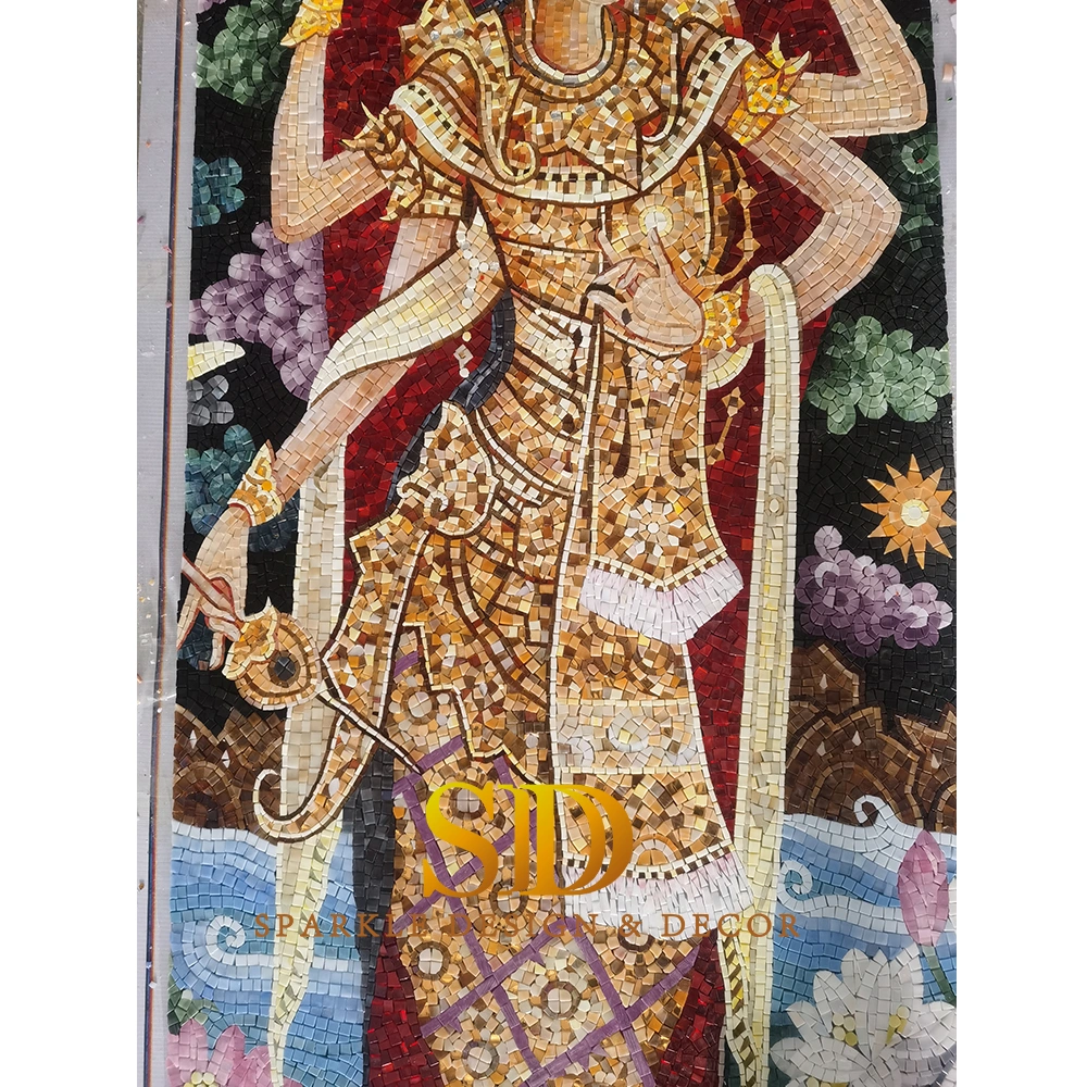 Hand Made Customized Colorful Hindu God Glass Mosaic Mural for Sale