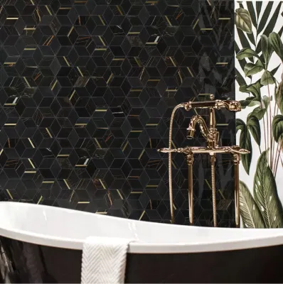 Black Marble and Gold Metal Wall Tile Mosaic