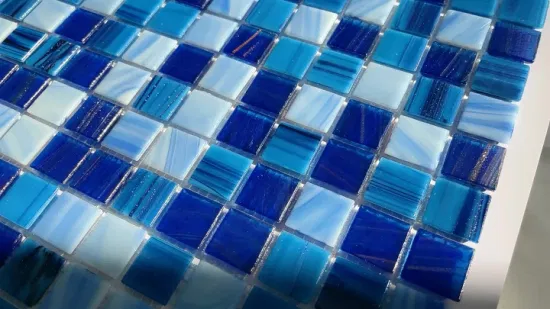 Popular Foshan Decorative Building Material Blue Swimming Pool Glossy Crystal Glass Mosaic Floor Wall Tiles