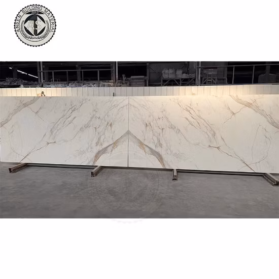 Artificial Gold Vein Stone Slab Calacatta White Quartz Solid Surface