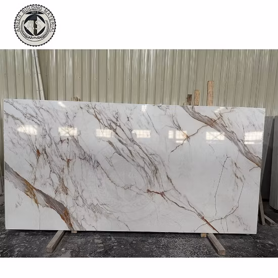 Artificial Gold Vein Stone Slab Calacatta White Quartz Solid Surface