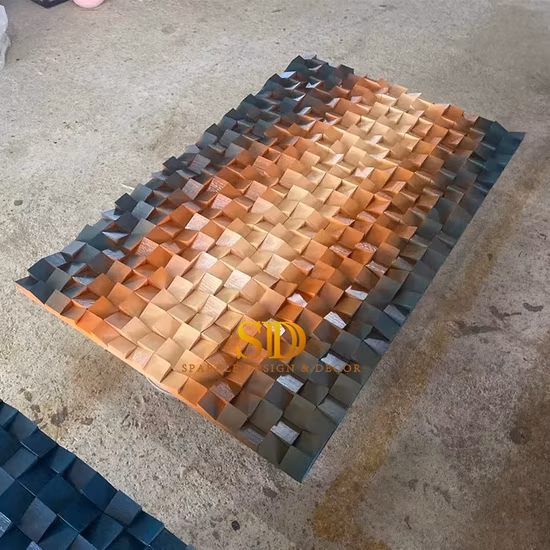Manufacturer Customized Rainbow Colorful Wood Mosaic Puzzle Wood Mosaic Wall Murals for Sale