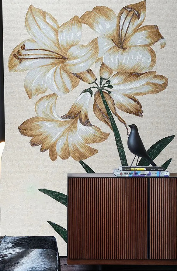Flower Nice Art Pictures Handmade Glass Tile Mosaic Mural